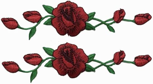 Lot 2 PCS Rose Flower Embroidery Iron on flower patch for craft ، الخياطة ، الملابس (1 1/8 "x4 3/4" بوصة) (أرجواني) in Kuwait