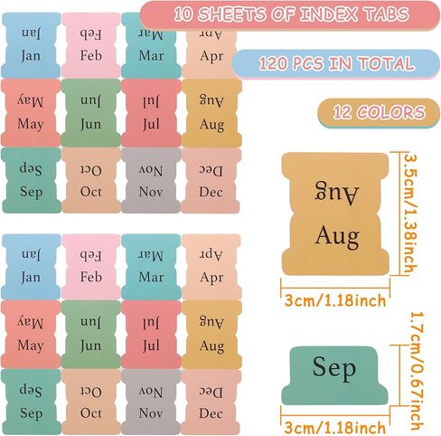10 Sheet (120pcs) Blank Index Tabs Stickers for Bible Calendar Recipe Book Textbook Notebook Documents Annotate Mark Pages Self Adhesive Planner Organization Labels Decals-12 Colors in Saudi Arabia