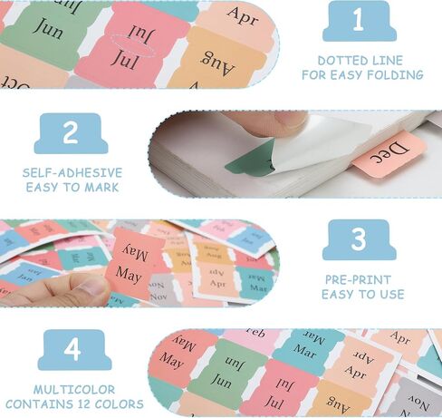 10 Sheet (120pcs) Blank Index Tabs Stickers for Bible Calendar Recipe Book Textbook Notebook Documents Annotate Mark Pages Self Adhesive Planner Organization Labels Decals-12 Colors in Saudi Arabia