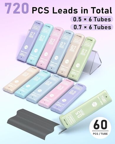 Four Candies 0.7mm Lead Refills in Case, Pack of 720 PCS Black HB #2 Break Resistant Mechanical Pencil Refills, 12 Tubes of 0.7 Lead, 60 Pieces per Tube in Kuwait