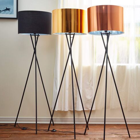 Versanora Cara Modern LED Tripod Floor Lamp Tall Standing Light with Drum Shade Metal Legs for Living Room Reading Study Bedroom Home Office, 62 inch Height, Gold/Black in Saudi Arabia