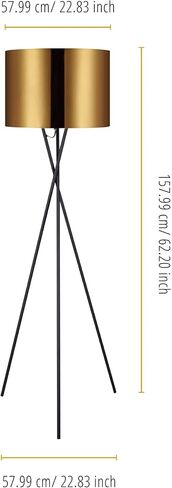 Versanora Cara Modern LED Tripod Floor Lamp Tall Standing Light with Drum Shade Metal Legs for Living Room Reading Study Bedroom Home Office, 62 inch Height, Gold/Black in Saudi Arabia