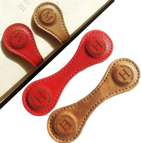 2 Pcs Personalized Magnetic Leather Bookmark,26 Letters Custom Leather Bookmarks,Customized Bookmarks,Leather Magnetic Bookmark for Book Lovers Readers Women Kid（Brown and red） (J) in Kuwait