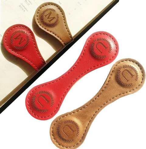 2 Pcs Personalized Magnetic Leather Bookmark,26 Letters Custom Leather Bookmarks,Customized Bookmarks,Leather Magnetic Bookmark for Book Lovers Readers Women Kid（Brown and red） (J) in Kuwait