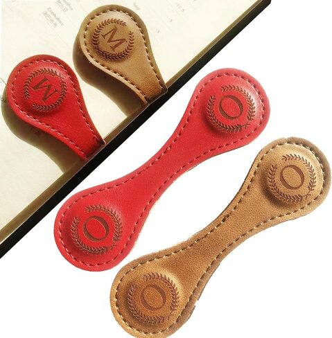 2 Pcs Personalized Magnetic Leather Bookmark,26 Letters Custom Leather Bookmarks,Customized Bookmarks,Leather Magnetic Bookmark for Book Lovers Readers Women Kid（Brown and red） (J) in Kuwait
