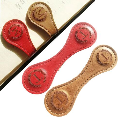 2 Pcs Personalized Magnetic Leather Bookmark,26 Letters Custom Leather Bookmarks,Customized Bookmarks,Leather Magnetic Bookmark for Book Lovers Readers Women Kid（Brown and red） (J) in Kuwait