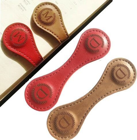 2 Pcs Personalized Magnetic Leather Bookmark,26 Letters Custom Leather Bookmarks,Customized Bookmarks,Leather Magnetic Bookmark for Book Lovers Readers Women Kid（Brown and red） (J) in Kuwait
