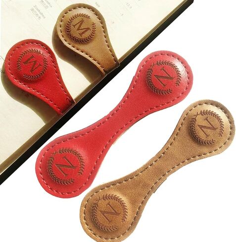 2 Pcs Personalized Magnetic Leather Bookmark,26 Letters Custom Leather Bookmarks,Customized Bookmarks,Leather Magnetic Bookmark for Book Lovers Readers Women Kid（Brown and red） (J) in Kuwait