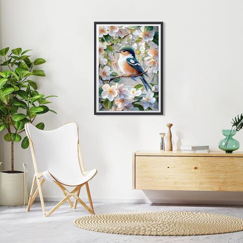 Diamond Art Kits for Adults Birds Flowers, 5D Diamond Painting Kits for Beginners DIY Full Drill Diamonds Painting Pictures, Diamond Gem Art Painting DIY Crafts Kit for Home Wall Decor 12x16inch in Kuwait