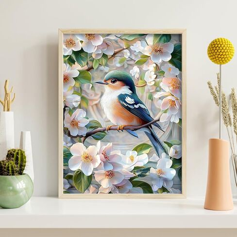 Diamond Art Kits for Adults Birds Flowers, 5D Diamond Painting Kits for Beginners DIY Full Drill Diamonds Painting Pictures, Diamond Gem Art Painting DIY Crafts Kit for Home Wall Decor 12x16inch in Kuwait
