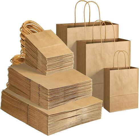 Gitmiws 120 Pack Brown Kraft Paper Paps with Handles ، وأكياس هدايا الورق الحرف البني أحجام متنوعة ، وأكياس ورق البيع بالتجزئة بشكل كبير للأعمال التجارية الصغيرة ، والتسوق ، والبضائع ، و Favors Pavors in Kuwait