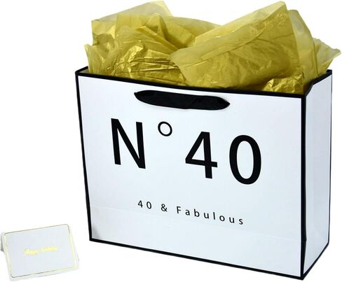 حقيبة هدايا عيد ميلاد Juneshe الأربعين كبيرة للرجال ، حقيبة هدايا بيضاء وسوداء مع ورقة أنسجة سوداء ، حزب جديد 40 سنة تفضل حقيبة التسوق فكرة in Kuwait