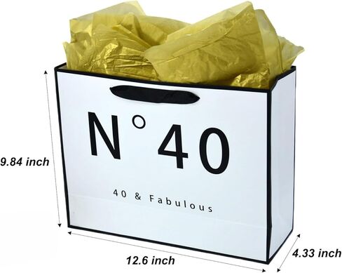 حقيبة هدايا عيد ميلاد Juneshe الأربعين كبيرة للرجال ، حقيبة هدايا بيضاء وسوداء مع ورقة أنسجة سوداء ، حزب جديد 40 سنة تفضل حقيبة التسوق فكرة in Kuwait