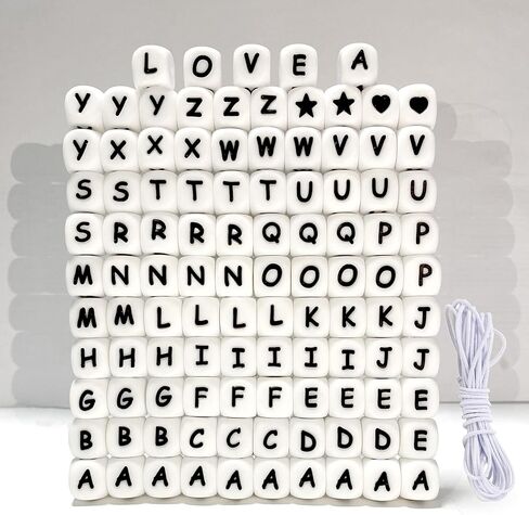 Wednesday 105Pcs Silicone Letter Beads A-Z,12mm Silicone Alphabet Beads for Making Personalized Name Keychain,Vowel -Square in Kuwait