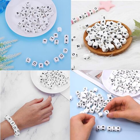 Wednesday 105Pcs Silicone Letter Beads A-Z,12mm Silicone Alphabet Beads for Making Personalized Name Keychain,Vowel -Square in Kuwait