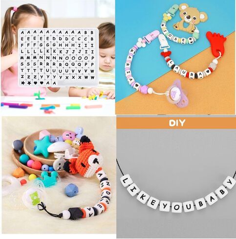 Wednesday 105Pcs Silicone Letter Beads A-Z,12mm Silicone Alphabet Beads for Making Personalized Name Keychain,Vowel -Square in Kuwait