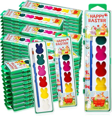 36 Set Easter Bunny Watercolor Paint Sets Bulk 6 Colors Washable Paint Sets Quality Water Color Wooden Brushes for Easter Party Favors, Gifts, Art Supplies in Saudi Arabia