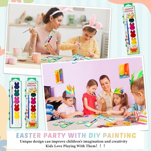 36 Set Easter Bunny Watercolor Paint Sets Bulk 6 Colors Washable Paint Sets Quality Water Color Wooden Brushes for Easter Party Favors, Gifts, Art Supplies in Saudi Arabia