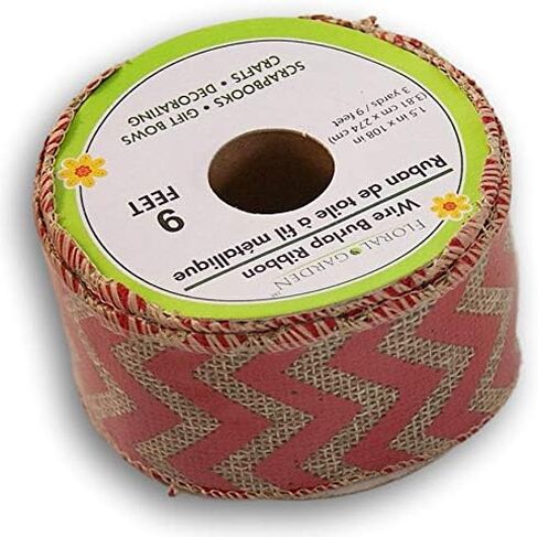 Decorative Burlap Ribbon Mini Spool - 1.5 Inches by 9 Feet (Black Chevron) in Saudi Arabia