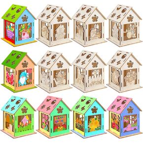 12 مجموعة من مجموعة Spring House Craft Kit لطلاء طقم Birdhouse Diy اللوحة اللغز Spring Wooden Houses Village Scene Festivers