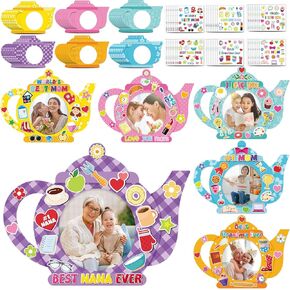 Fuutreo 96 Packs Mother's Day DIY Craft Kits for Kids Love You Mom DIY Picture Frames with Stickers Paper Photo Frames Happy Mother's Day Gifts Craft for Party Decor Classroom Kindergarten (Tea Cup)