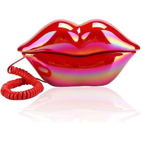 Bewinner Home Telephone, Corded Landline Phone, European Style, Fashionable Red Lips Shape, Bright Red