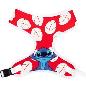 Disney Pet Harness, Dog Collar Plastic Buckle, Lilo and Stitch Sitting Pose and Leaves Red White