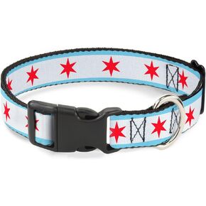 Buckle-Down Plastic Clip Collar - Chicago Flag - 1" Wide - Fits 11-17" Neck - Medium