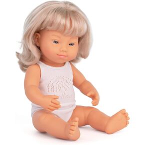Miniland Doll 15'' Caucasian Blonde Girl with Down Syndrome (Box) - Made in Spain, Anatomically Correct, Quality