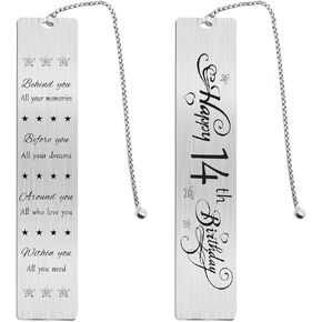 Jzxwan Happy 14th Birthday Gifts for Teen Girls Boys, Sweet 14 Year Old Birthday Bookmark Gift for Women Men, 14 Yr Bday Book Mark for Teenager, 2011 Bd Present, Funny 14th Bday Card Decorations