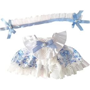 niannyyhouse 20cm Plush Doll Clothes Blue Dress Headwear 8in Soft Stuffed Plush Toy Accessories Dress Up