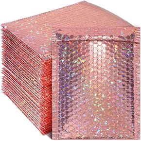 Outus 30 Pieces Holographic Bubble Padded Mailer Holographic Bubble Mailers Padded Envelopes Self Sealing Cushion Envelopes for Mailing, Shipping and Packing