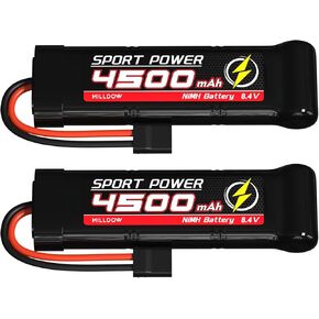Hilldow 8.4V 4500mAh NiMH Battery Rechargeable with Traxas Connector for 1/8 1/10 RC Car Trucks Remote Control Vehicles LKW Buggy Boats (2 Packs)