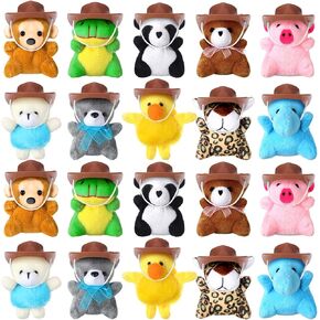 20 Pcs Western Cowboy Party Favors Mini Plush Keychain with 20 Mini Cowboy Hats Stuffed Forest Animals Set Plush Animals Gifts Western Party Favors Supplies Decoration