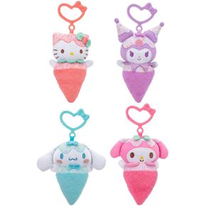 Hello Kitty and Friends 4-Pack Popsicle Clip-On Plush Featuring Hello Kitty, Kuromi, My Melody, and Cinnamoroll with Unique Bow Clips - Officially Licensed Sanrio Product from Jazwares