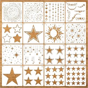 Star Stencil Reusable Large Twinkle Star Moon Stencil Drawing Background Star Stencils Painting on Wood Wall Card Making DIY Craft Canvas Fabric Paper Home Decoration(star16)