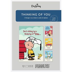 DaySpring - Peanuts - Thinking of You - 4 Design Assortment With Scripture - 12 Boxed Cards & Envelopes