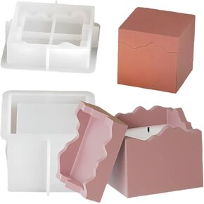 Square Cup Silicone Mold Cylindrical Candle Jar Mold with Lid Cube Round Box Resin Expoxy Mould Handmade Storage Container for Jewelry Tray DIY Plaster Cast Cement Incense Burners Mold (Square)