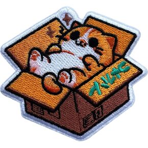 Cute Orange Cat In Box Patch, Size 3" Sew On Patches, Cute Cat Embroidery Fabric Patches for Clothes Jeans Backpacks Hats, Applique Embroidery Iron On Patches for Clothes, Gifts for Cat Lovers