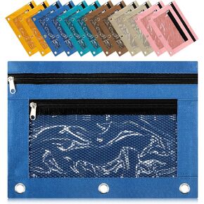 Kosiz 12 Pcs Pencil Pouch, 3 Ring Binder Pencil Pouch, 2 Layer Zipper Pencil Case with Mesh Window, Wear Resistant Oxford Fabric, Multicolored for Student Teacher (Macaron Color)
