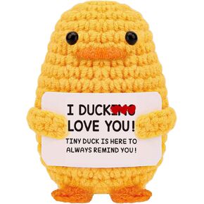 Easter Basket Stuffers for Teens Adult Gifts for Her Him Inspirational Crochet Duck Anniversary Birthday Gifts for Women Cute Handmade Knitted Duck Toy with Positive Card Cheering I Love You
