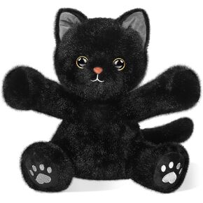 RUODON 10 Inch Black Cat Plush Toy with Bat Wings Stuffed Animal Cat Toy Realistic Kitten Dolls Soft Animal Toys for Halloween Decorations Birthday Gifts
