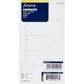 FILOFAX Name/Address/Telephone Refill for Personal & Personal Compact Size, 20 Sheets, White (B130201)