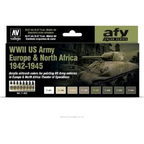 Vallejo VAL71625 Farb, WWII Europa & Nordafrika, 1942-1945 AV Model Air Set-US Army Europe & N.Africa