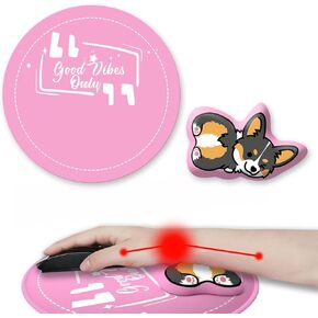 Ergonomic 3D Design Adjustable Wrist Rest & Rollable Mouse Pad Set: Non-Slip Comfort for Typing, Gaming & Pain Relief - Perfect for Office, Laptop & Travel Use - Gray Corgi Orange