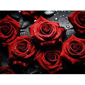 QAZWSX Red Roses 5D Diamond Art Painting for Adults, Full Drill Round Diamond Paint by Number Kits for Beginners, Gems Cross Stitch for Wall Decor 12x16 inch
