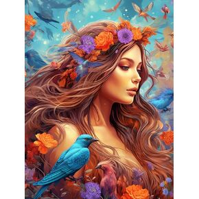 Zariocy 5D Diamond Art Kits for Adults Woman, DIY Diamond Painting Art Flower and Bird Round Full Drill Crystal Diamond Embroidery Paintings Arts Craft for Home Office Wall Decor 12x16 inch