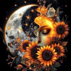Lxmsja Sun and Moon Diamond Art Kits for Adults, Sunflower DIY Full Drill Diamond Painting Kits for Beginners, 5D Gem Art Crafts for Adults, Home Wall Decor 12x12 inch