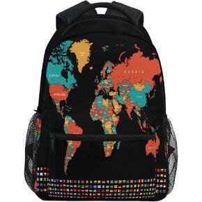 GuoChe World Map and Flags Kids Backpack for Girls,Boys,Teens,Recycled School Bag with Laptop Compartment,16 in x 11.4 in