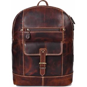Handmade Full-Grain Leather Backpack for Men & Women – Casual Laptop, Travel, Camping, Roll-Top Rucksack, Brown (Leather, Congac)